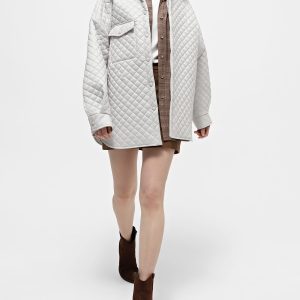 VESTE MATELASSÉE DIAMANT GRIS BEIGE AVEC POCHE PATCHÉE